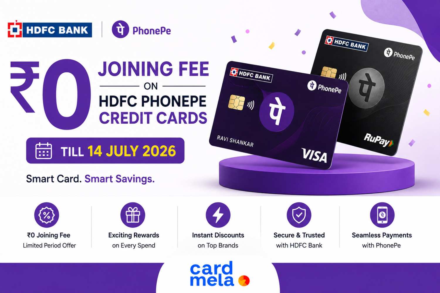 Amazing ₹0 Joining Fee on HDFC PhonePe Credit Cards Till 14 July 2026